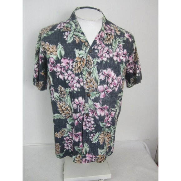 Hanauma Bay vtg 90s Men Hawaiian camp shirt p2p 24 reverse print aloha floral - Picture 3 of 9